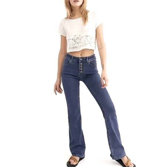 We The Free Denim - We the free Free People Palo Alto Boot Cut Button Fly Jeans Boho Western Size 28